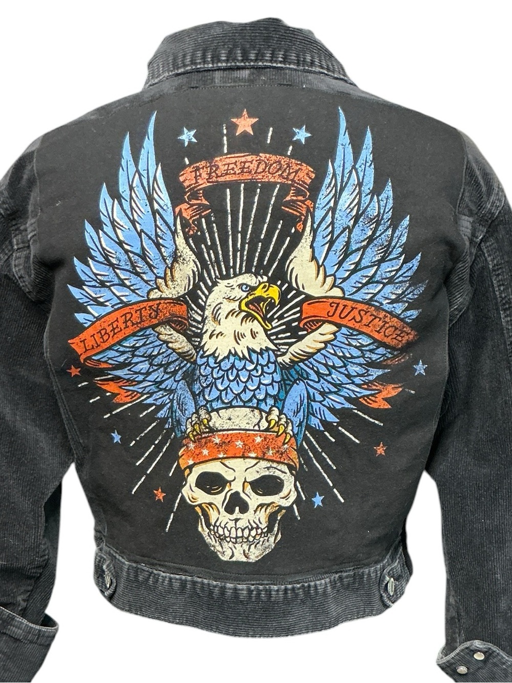 Biker Skull Freedom Justice Liberty Eagle Patriotic Upcycled Corduroy Jacket